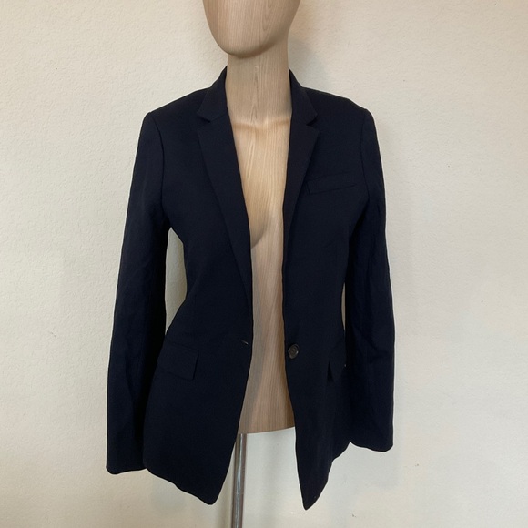 J. Crew Tall Regent Wool Flannel Blazer Dark Navy Fitted Lined Popped Collar EUC - Picture 3 of 16